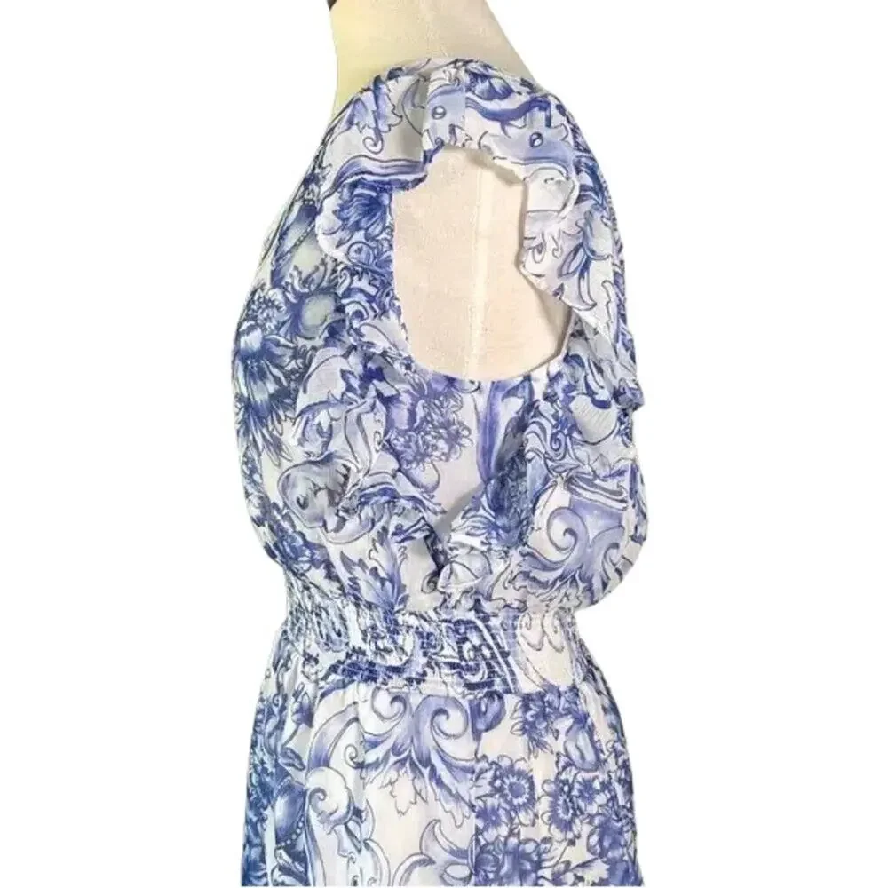 Express Blue and White Floral Mini Dress